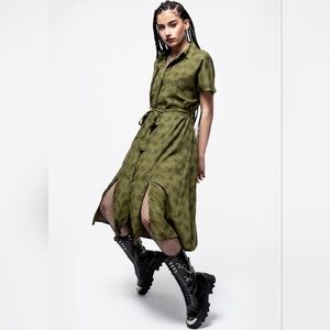 Mortmoth Print Midi Shirt Dress - Green
